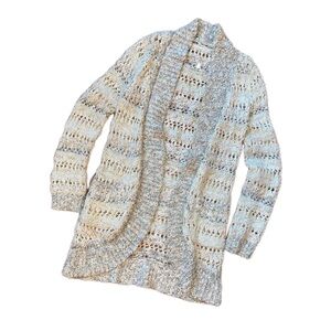 Anthropologie Cream Sequin Knit Long Cardigan